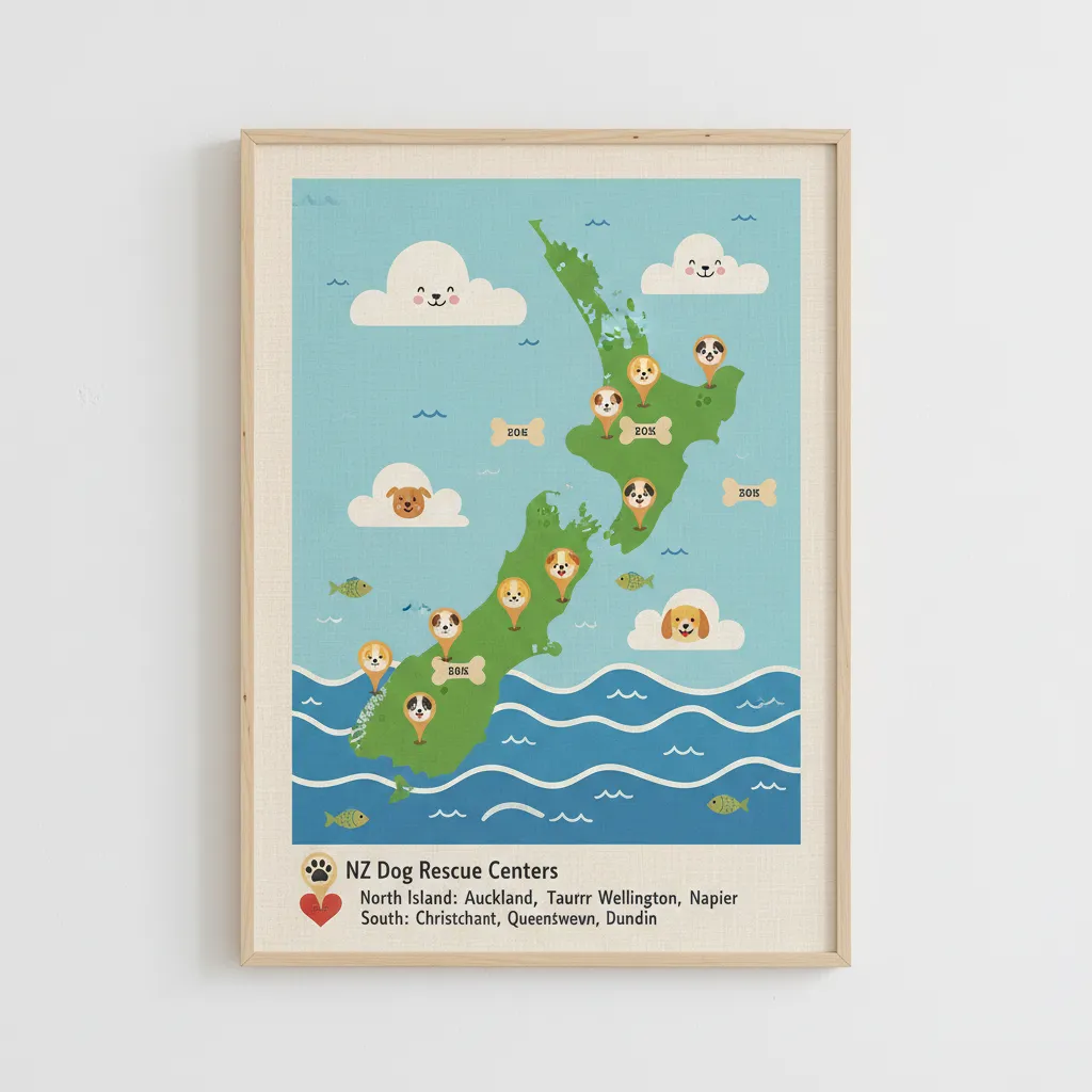 Map of New Zealand dog rescue centers
