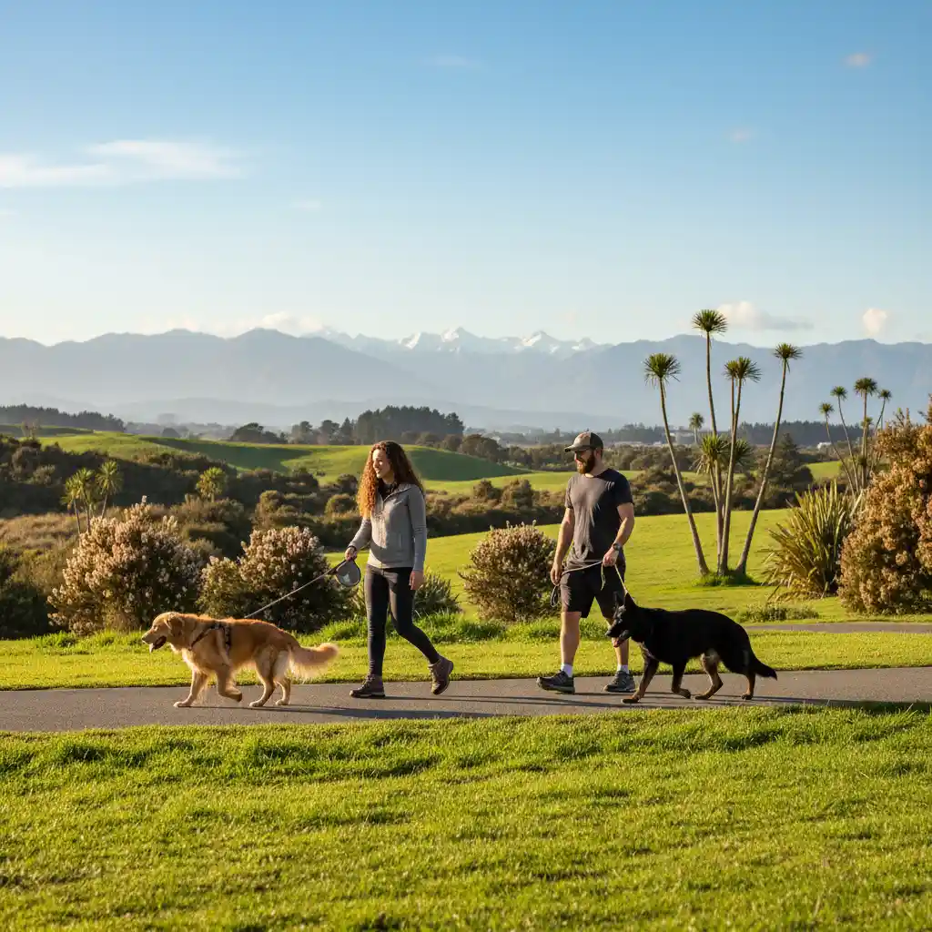 Parallel dog walking technique in a park