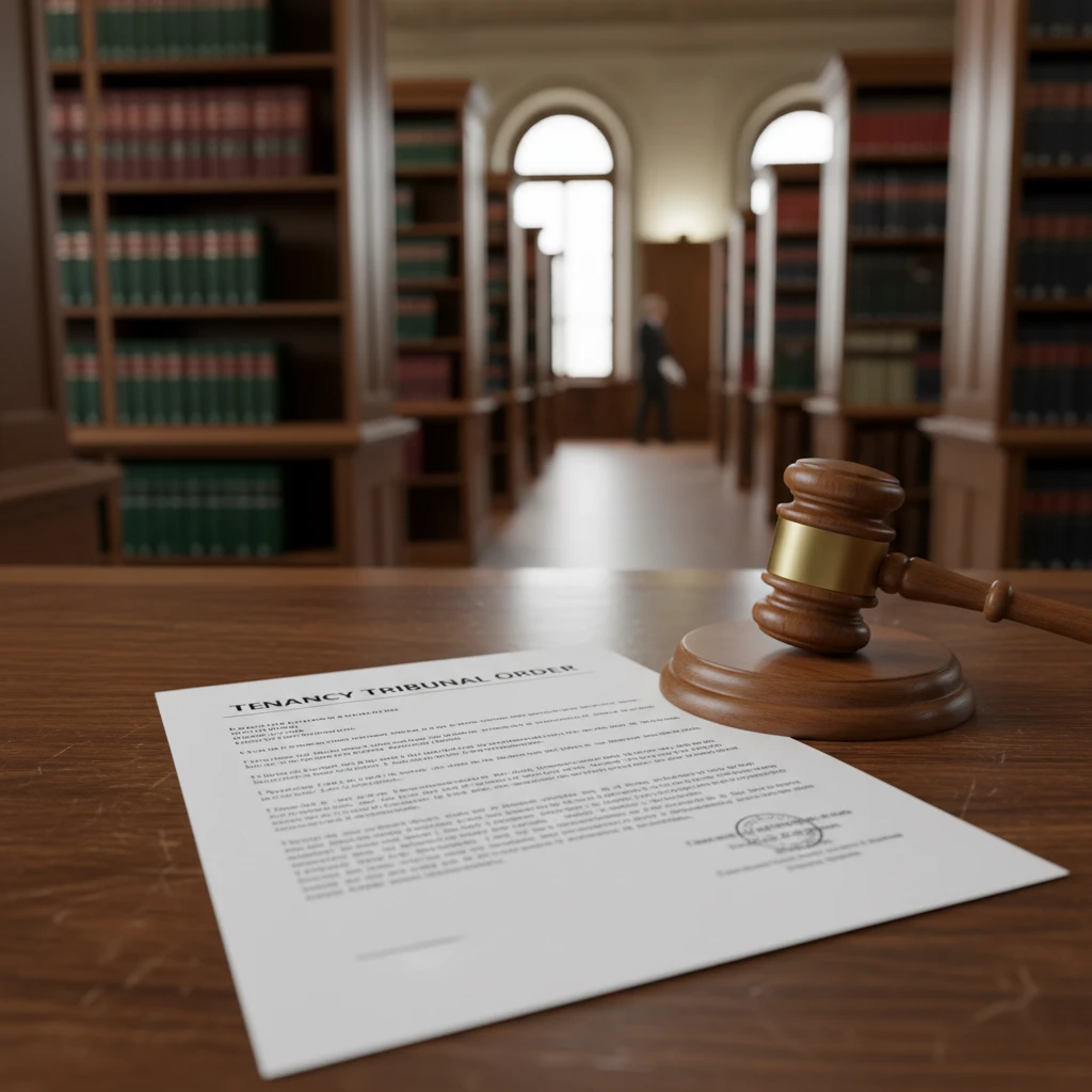 Legal documents and gavel representing a tenancy tribunal hearing