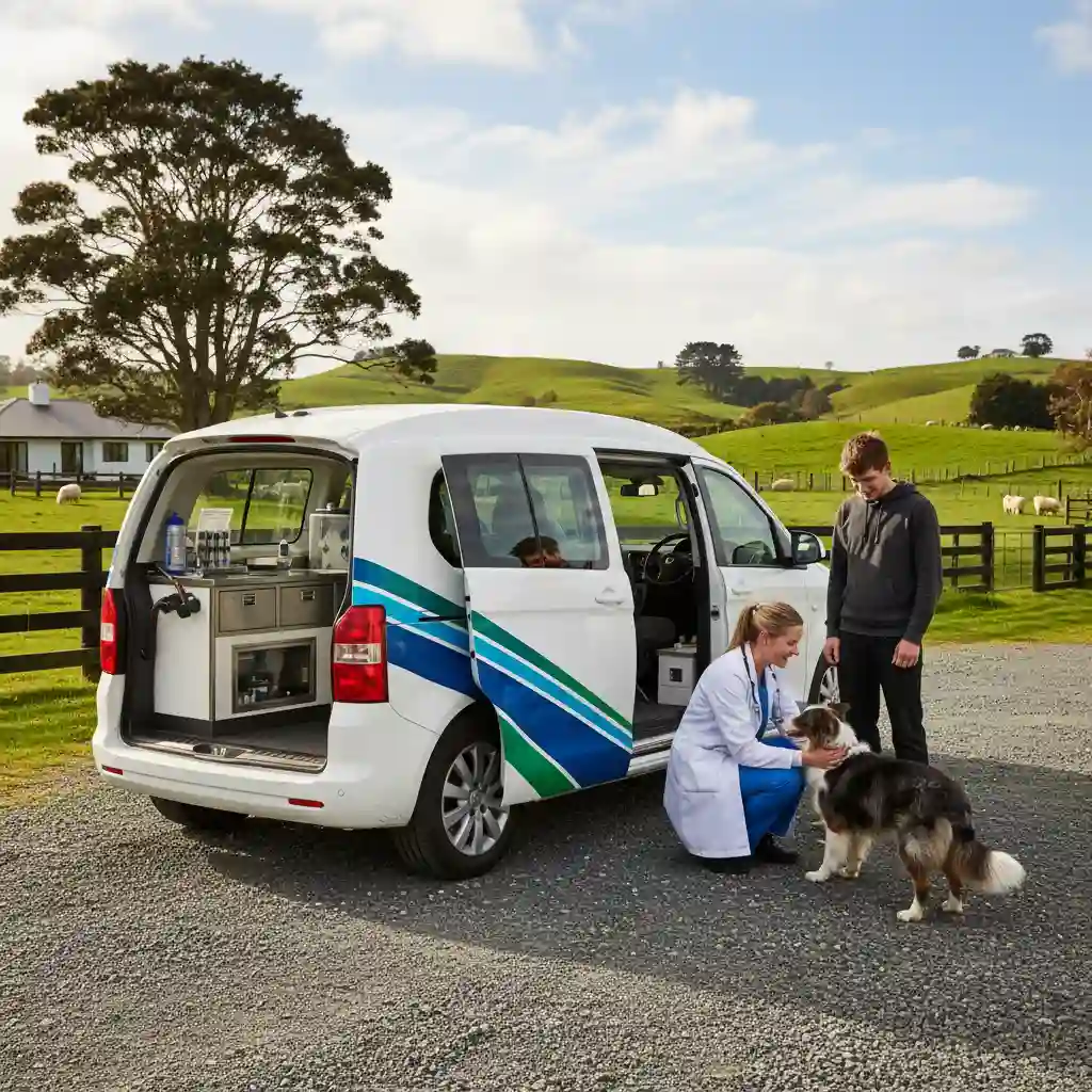 Mobile vet service visiting a rural property