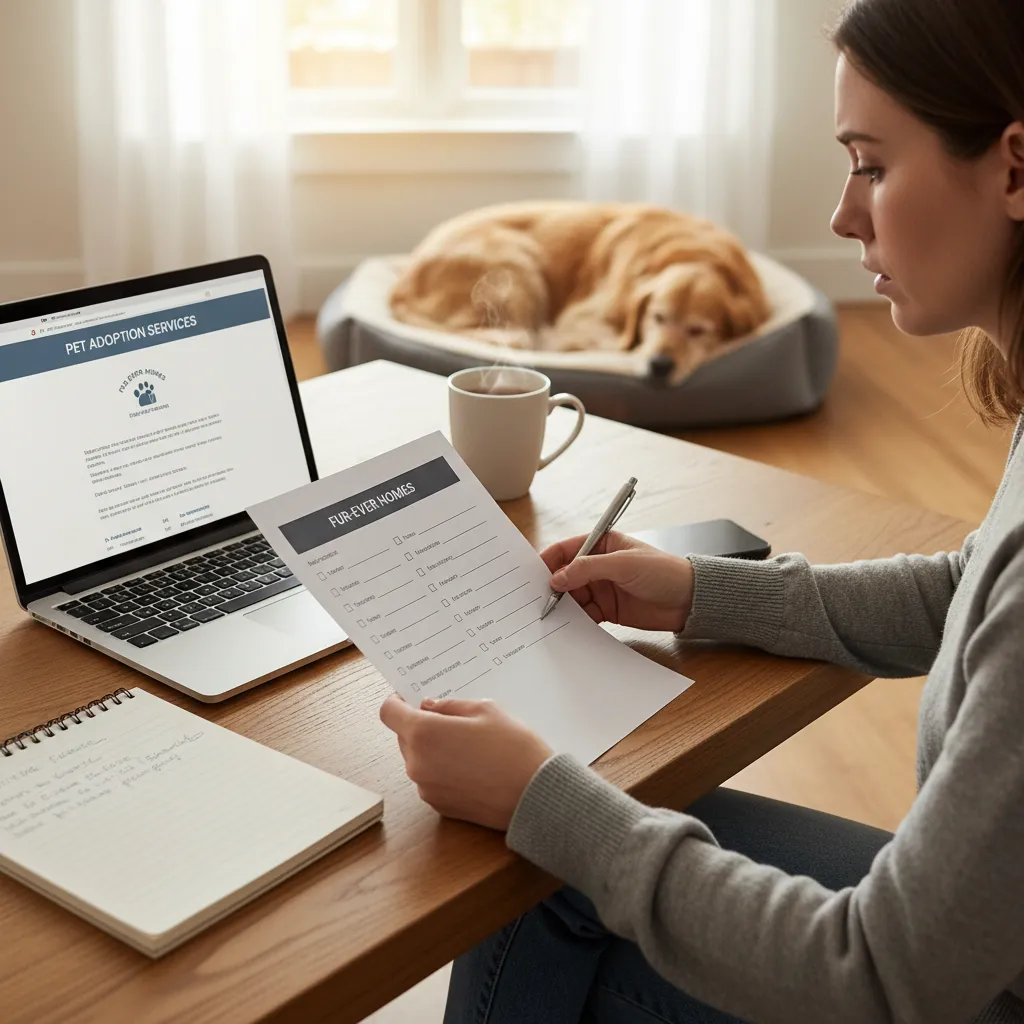 Pet owner reviewing adoption applications