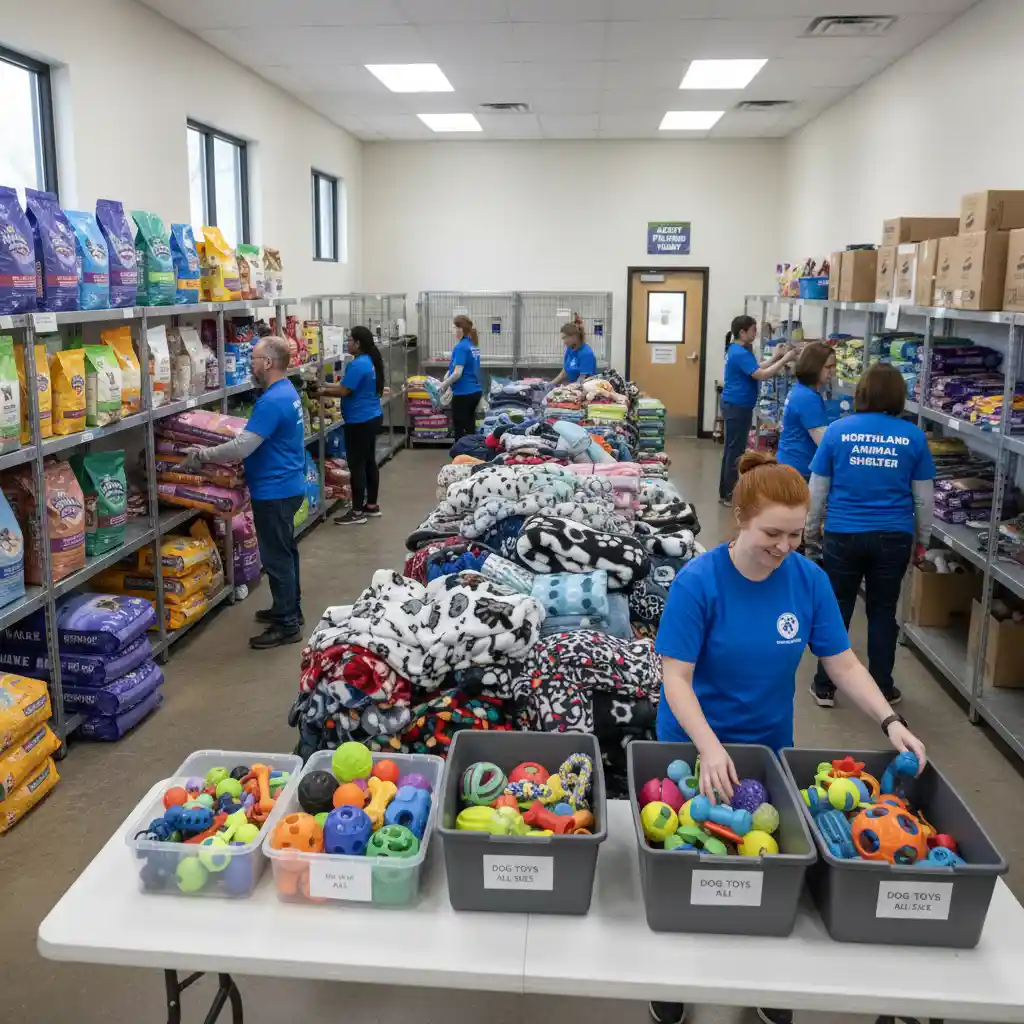 Donations being sorted at a shelter