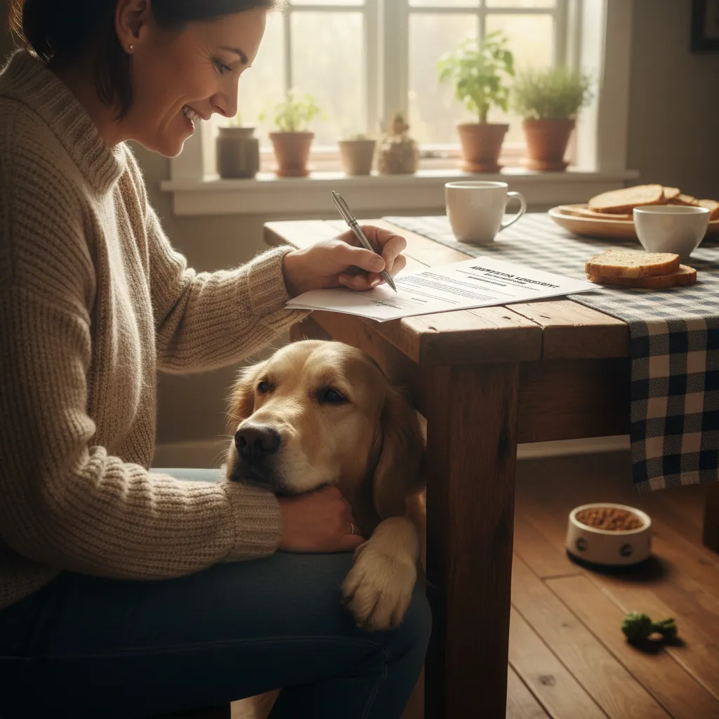 Signing the change of ownership papers for a pet
