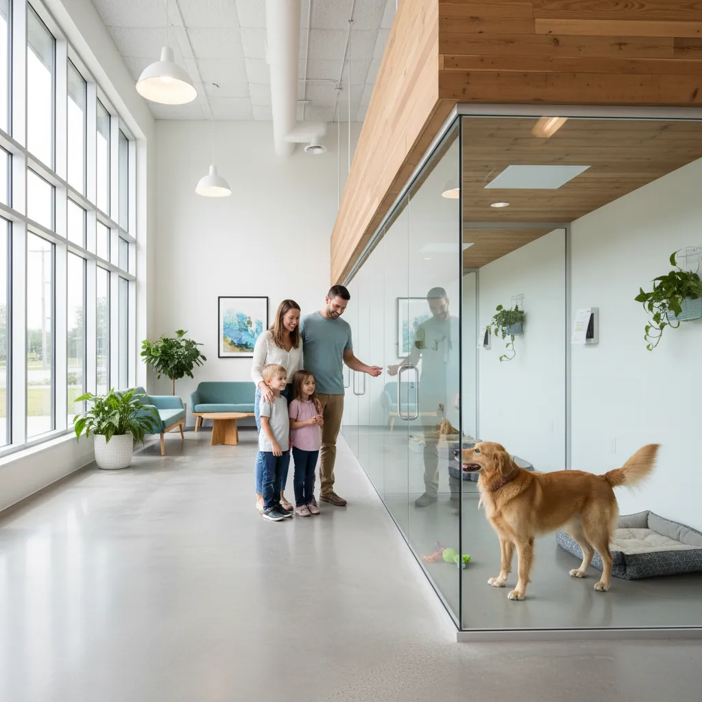 Family visiting an animal shelter in Nelson