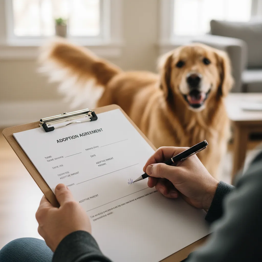 Signing pet adoption papers