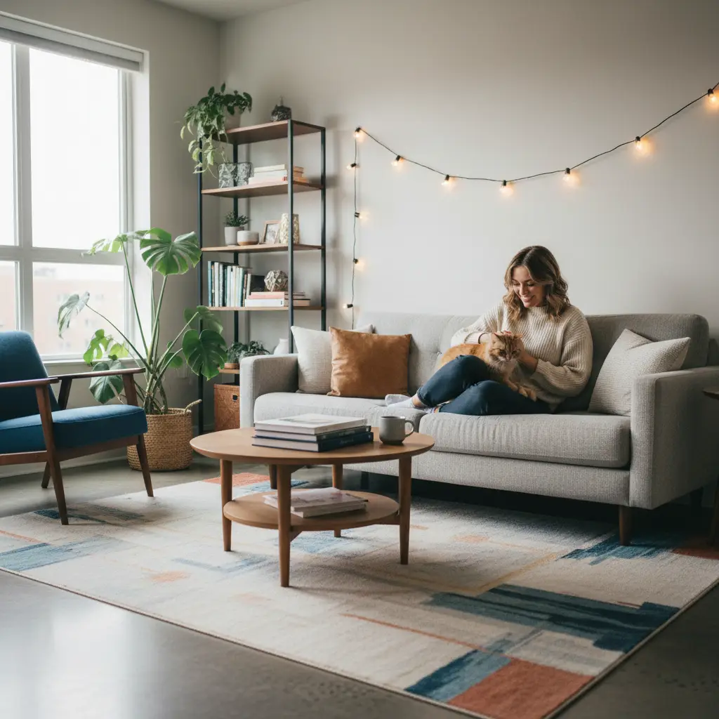 Tenant with adopted cat in Dunedin apartment