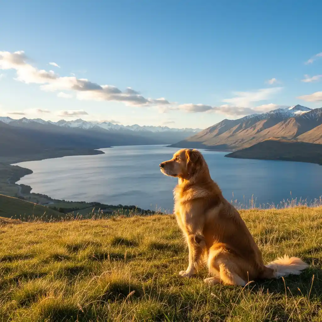 Dog in Central Otago Landscape