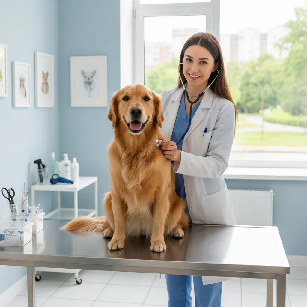 Veterinarian performing a health check on a dog