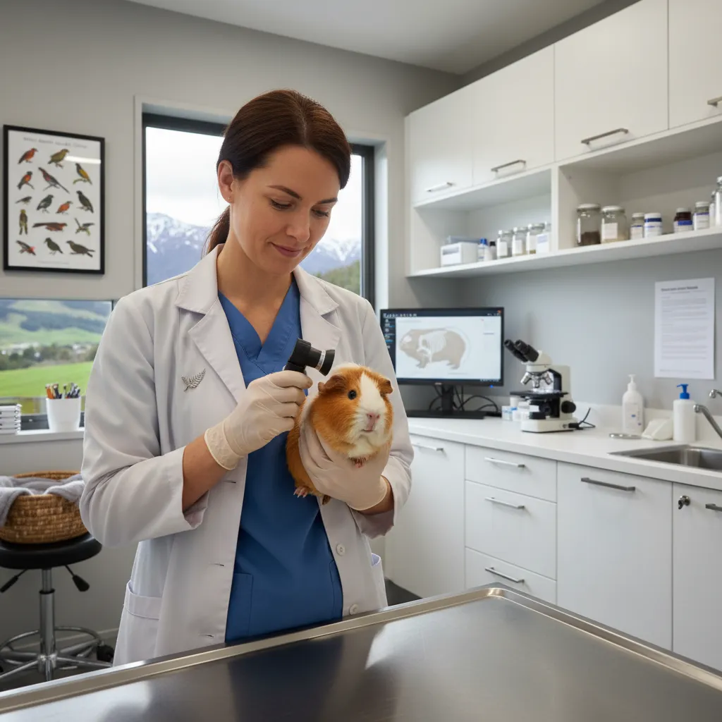 Veterinarian examining a rescue guinea pig