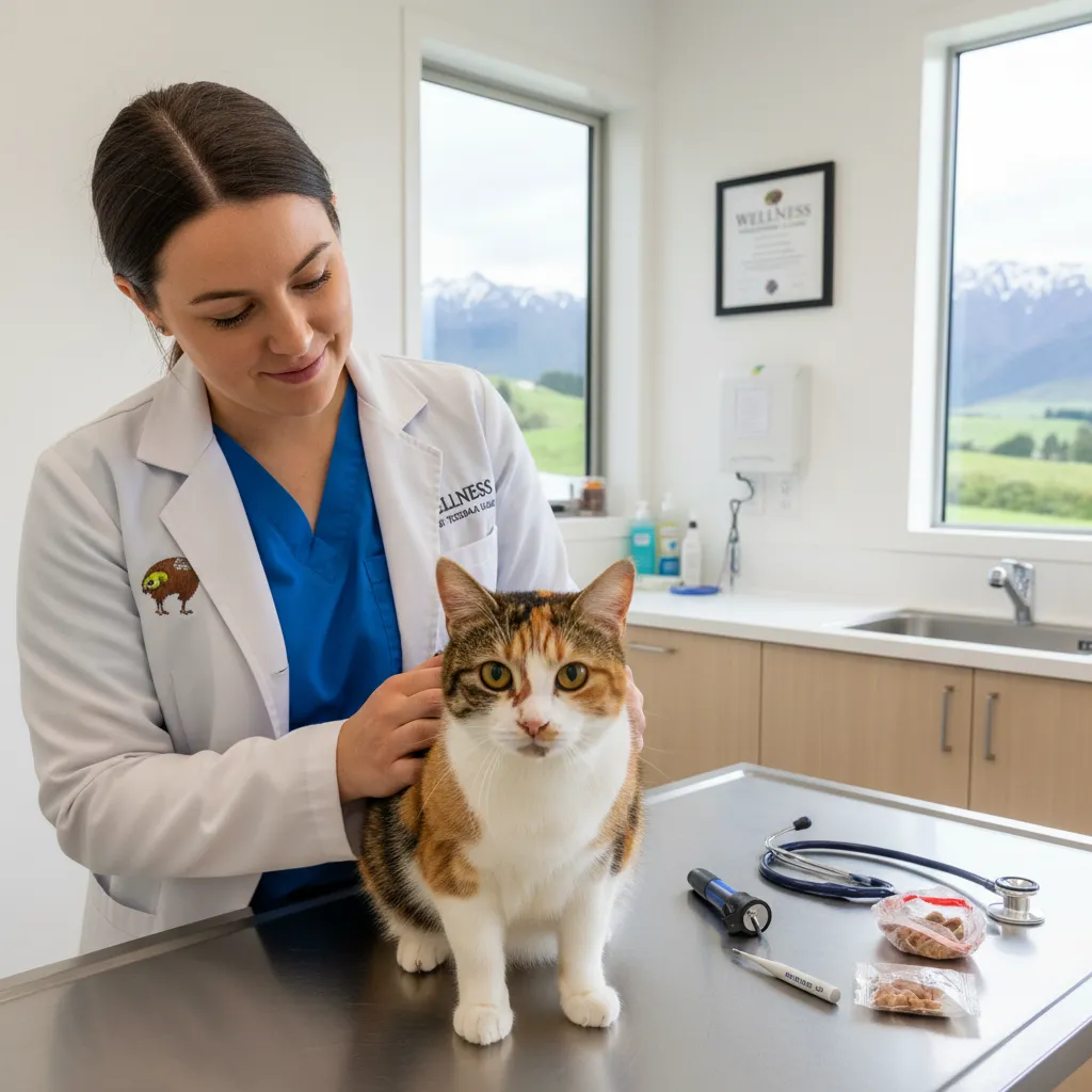 Veterinarian checking a rescued cat