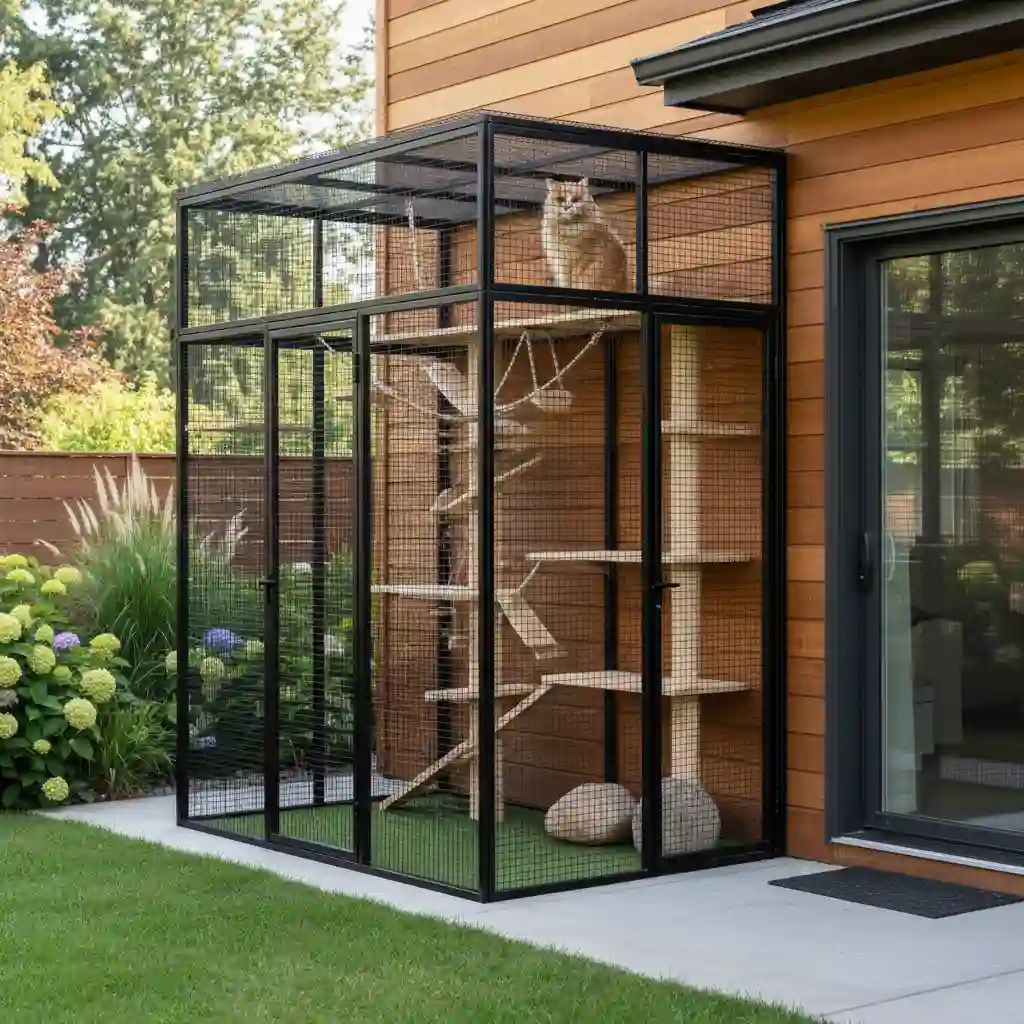 Secure outdoor catio enclosure
