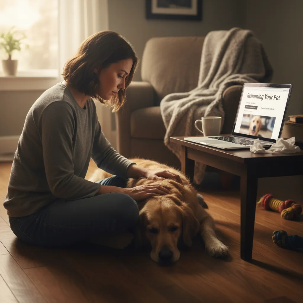 Owner researching rehoming options online