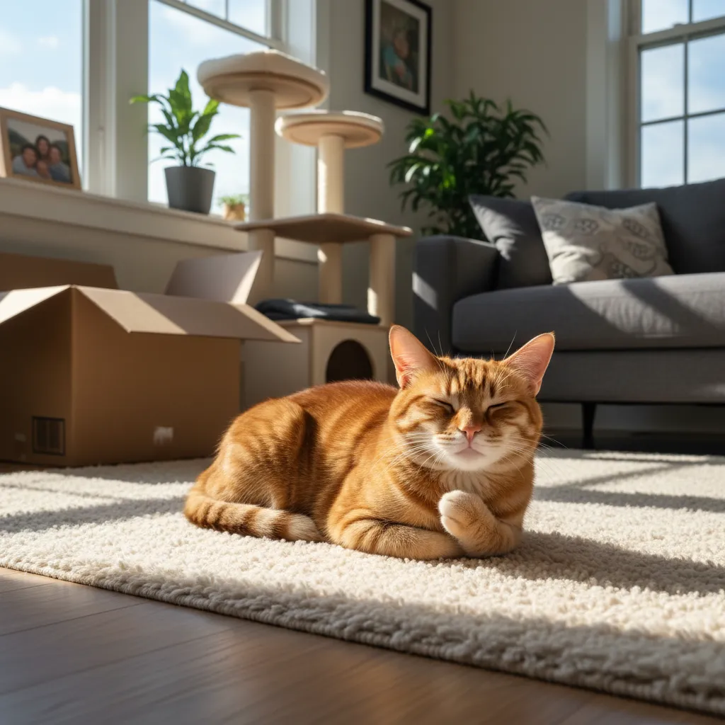 Happy rehomed cat in a new home