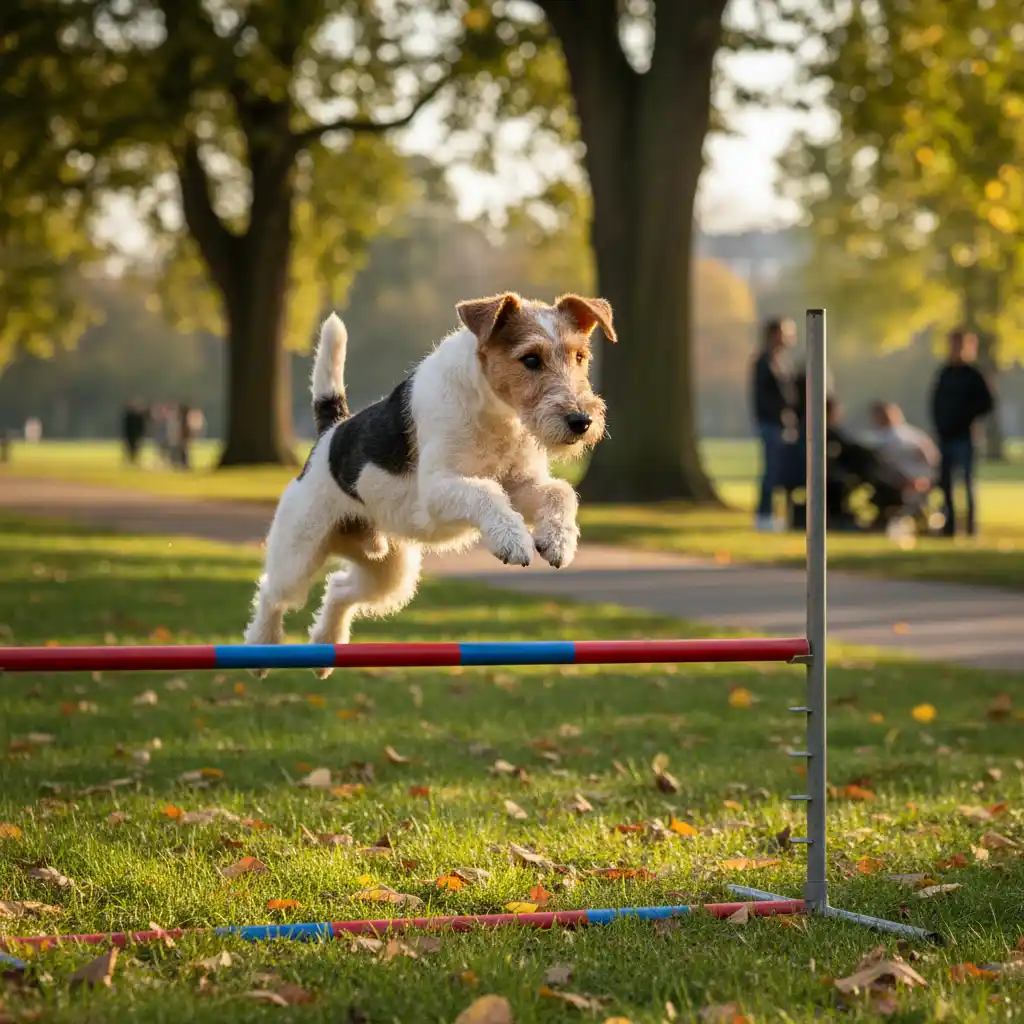 Wire Fox Terrier performing agility training