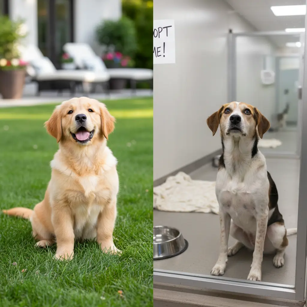 Comparison of a purebred puppy and a rescue dog in New Zealand