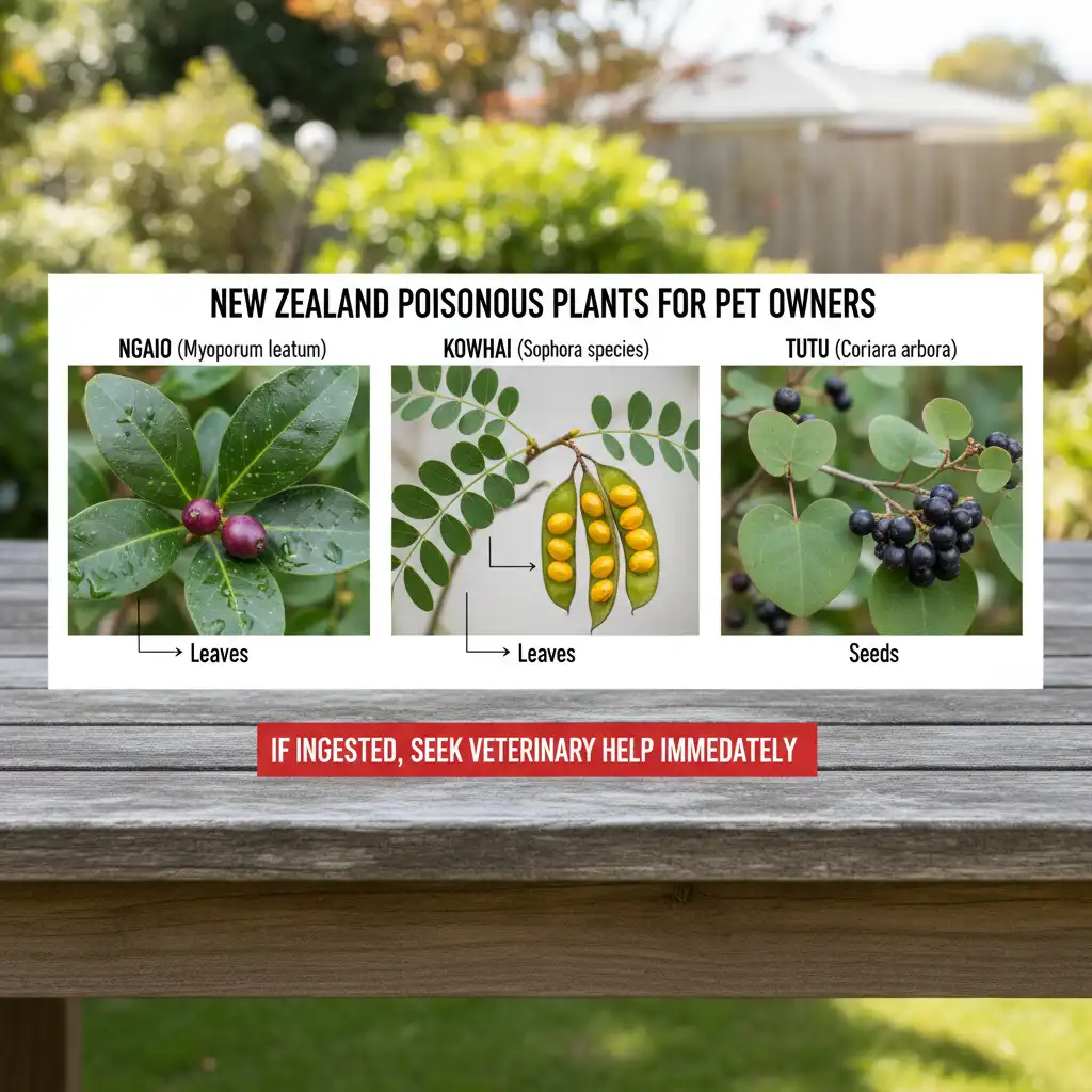 Identification guide for toxic NZ native plants including Ngaio and Kowhai