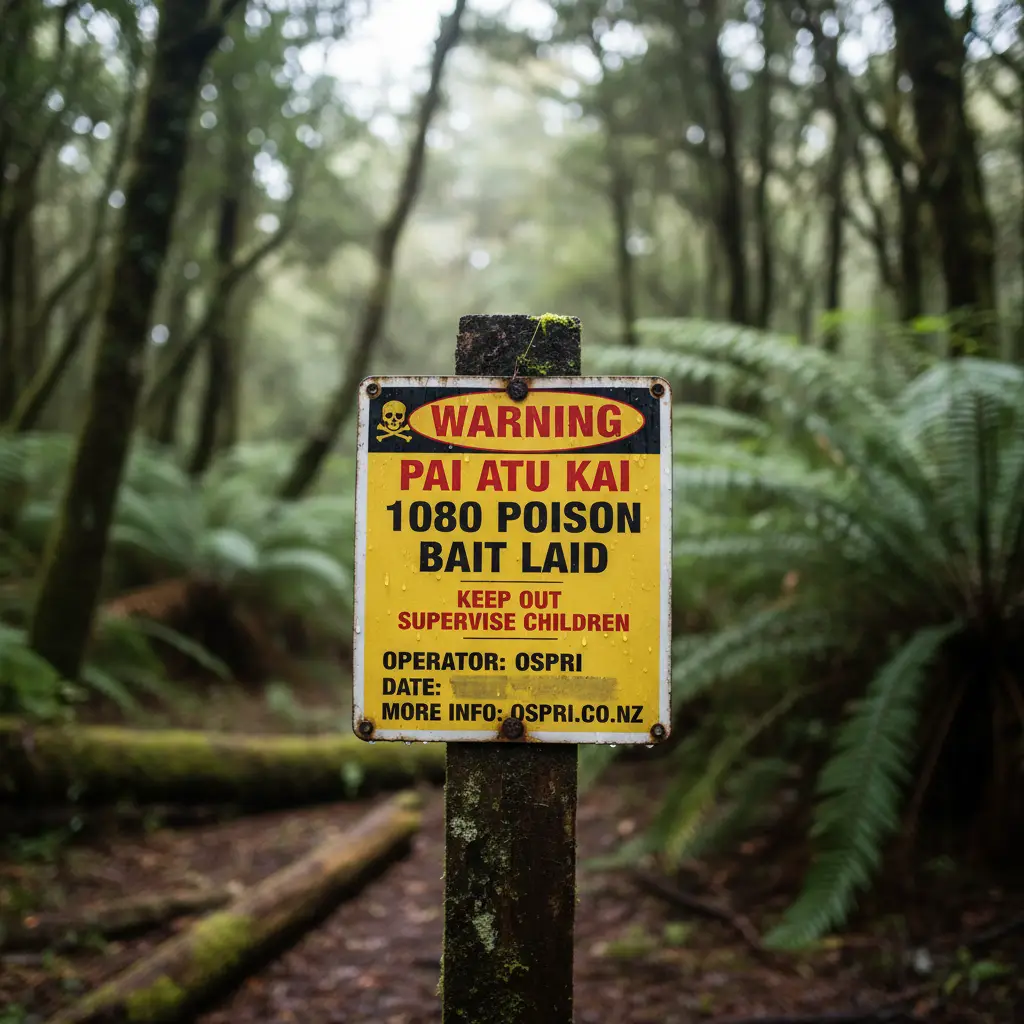 1080 poison warning sign in the bush