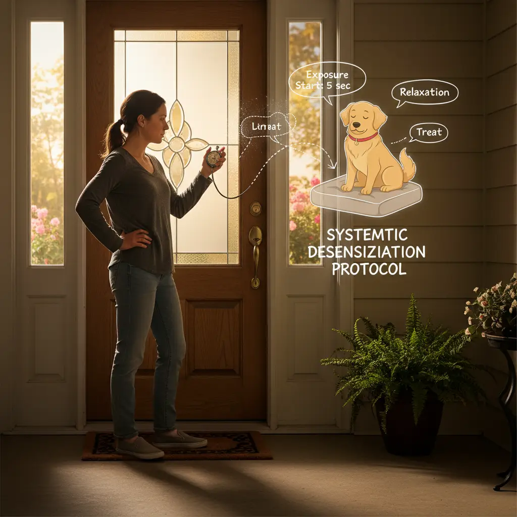 Owner timing a short absence during separation anxiety training