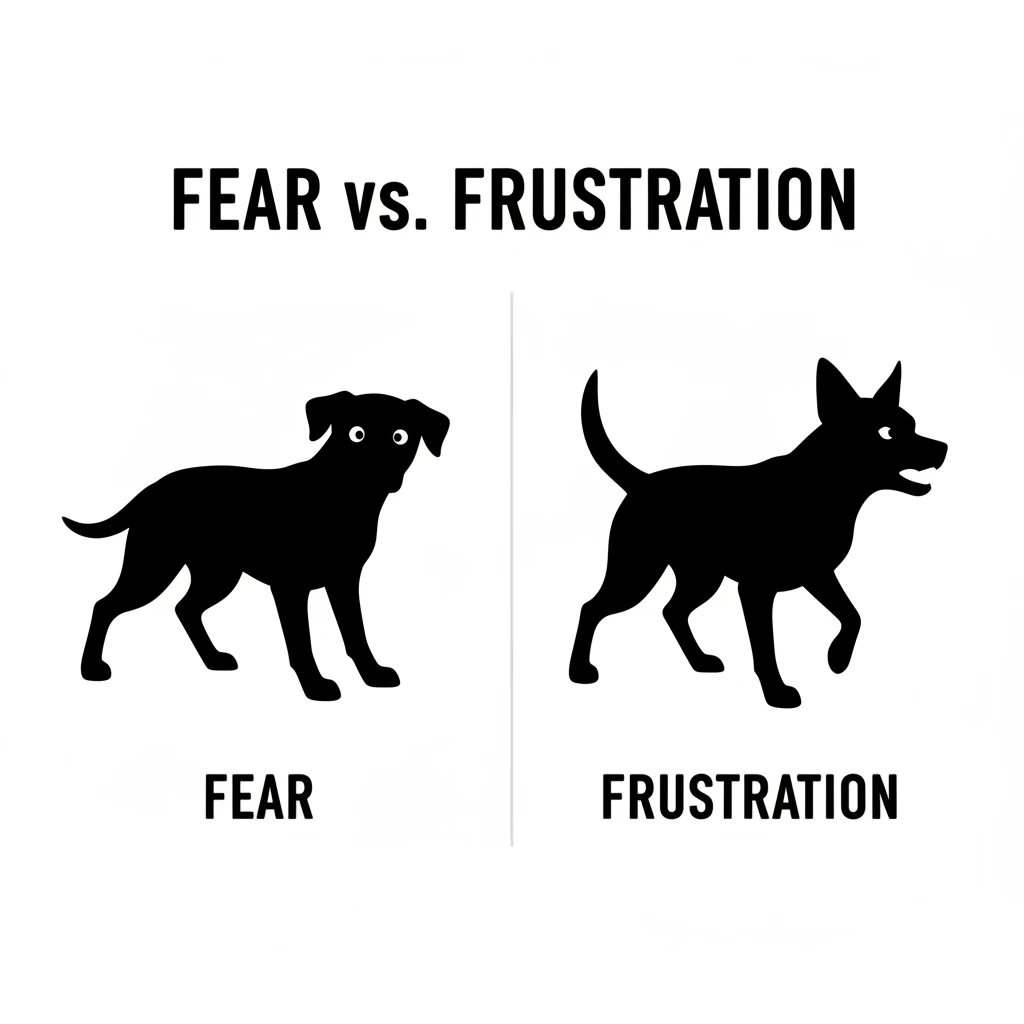 Visual comparison of dog body language for fear versus frustration