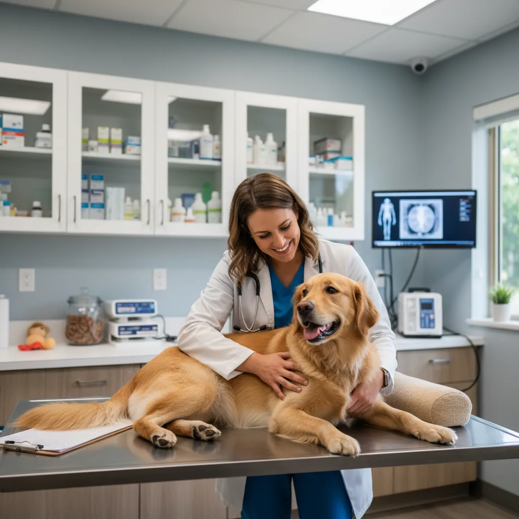 Veterinarian examining a dog in a clinic