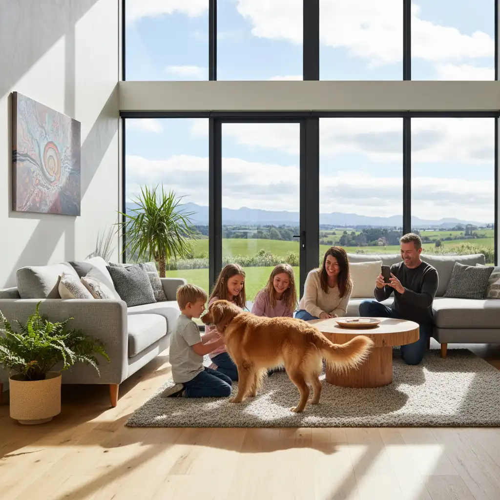 Family adopting a dog in New Zealand