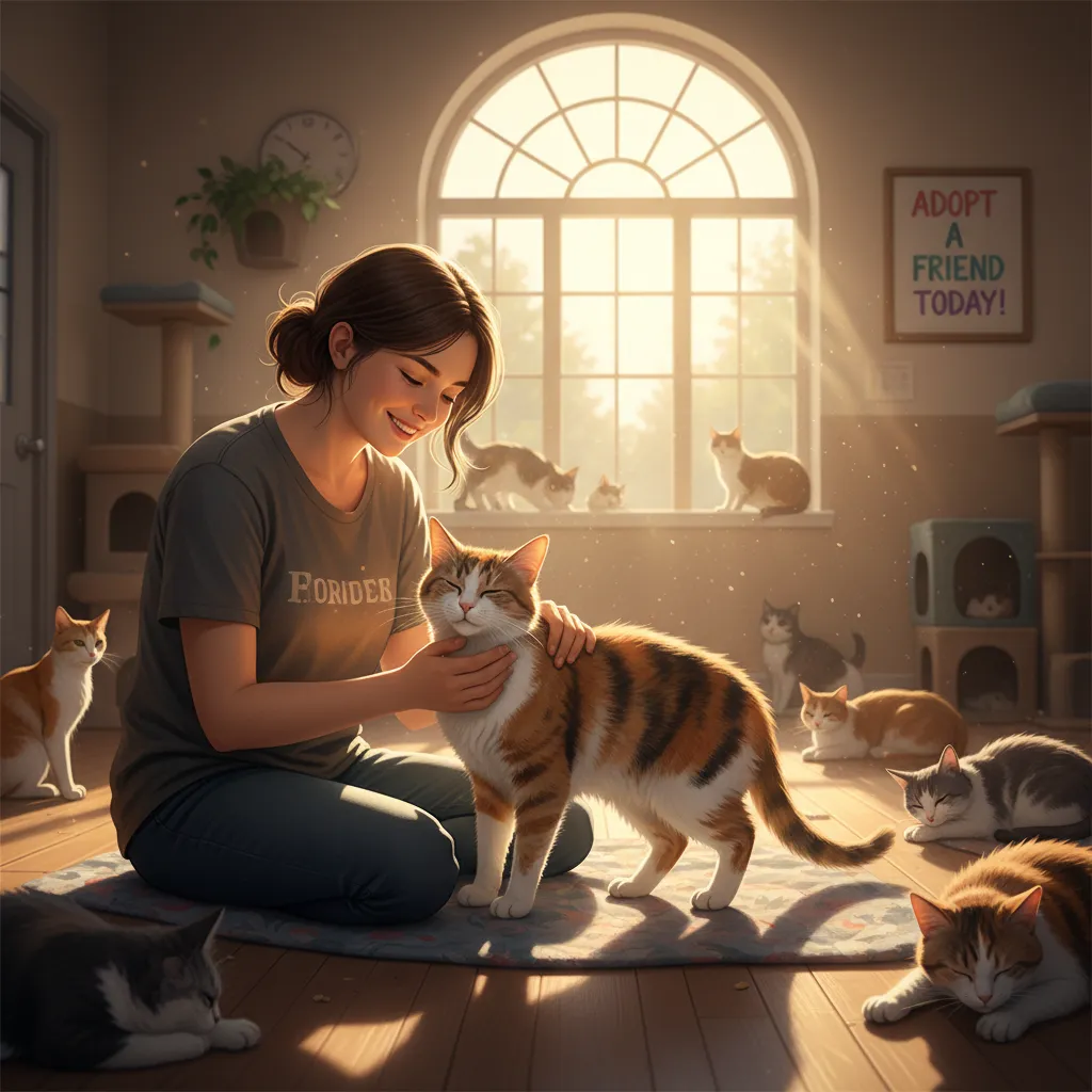 A person petting a cat in a New Zealand animal shelter