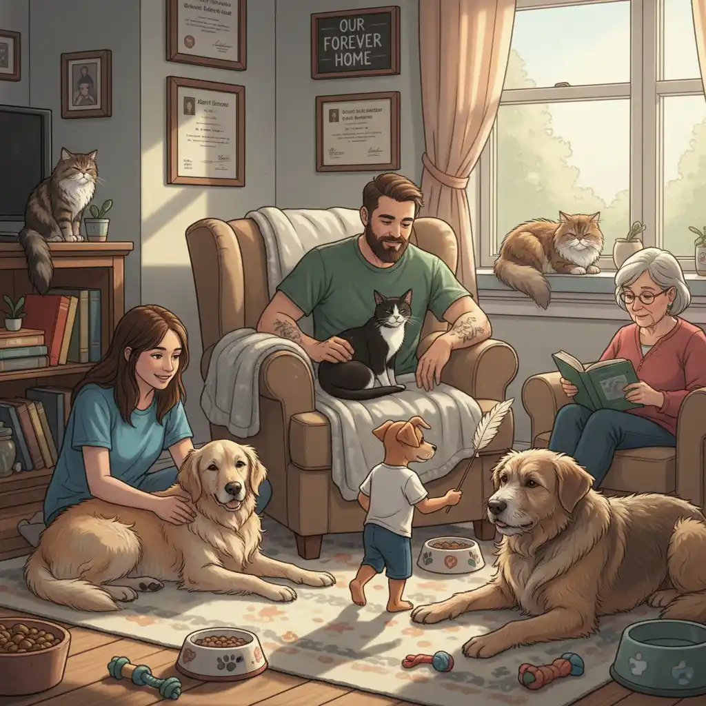 Happy adopted pets in a loving New Zealand home