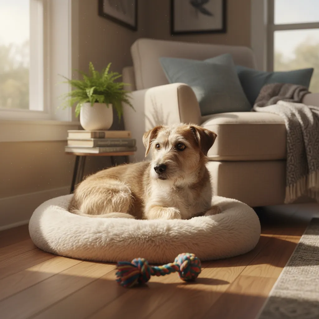 A nervous rescue dog adjusting to a new home environment