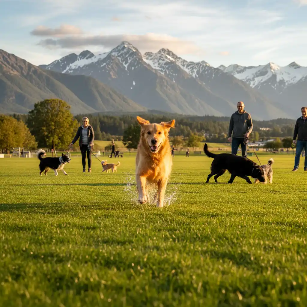 Dog running in a New Zealand dog park