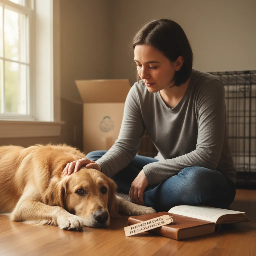 Owner sharing a quiet moment with their dog before rehoming