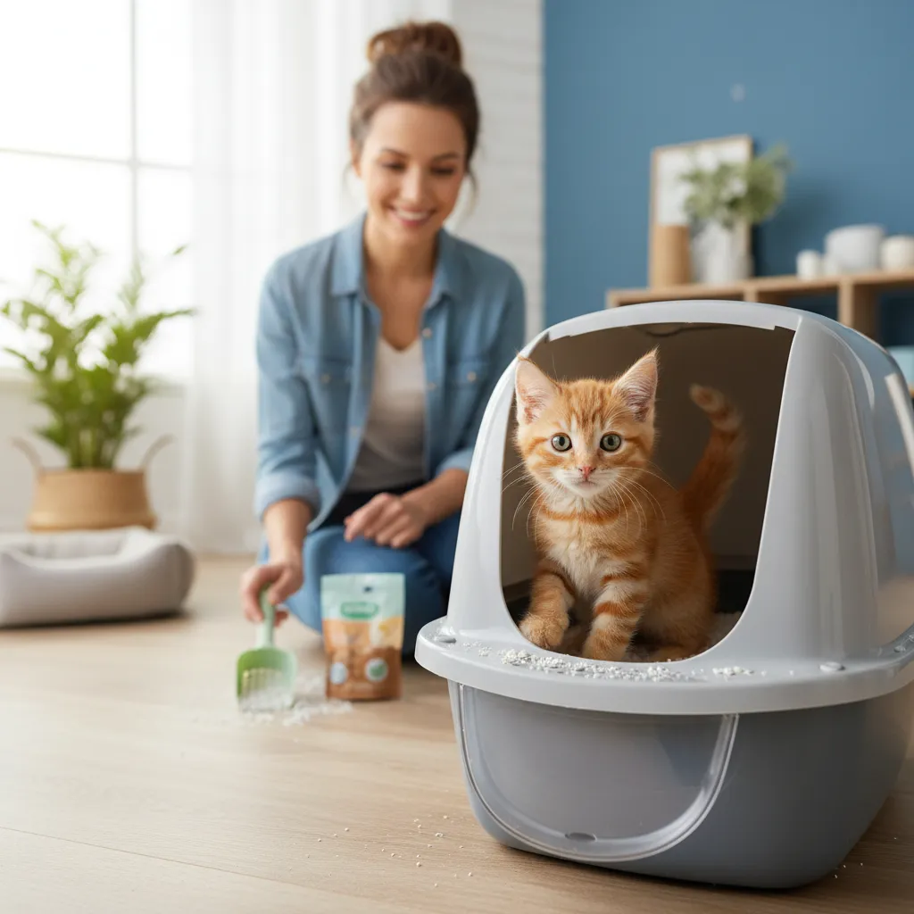 Kitten successfully using a litter box with positive reinforcement