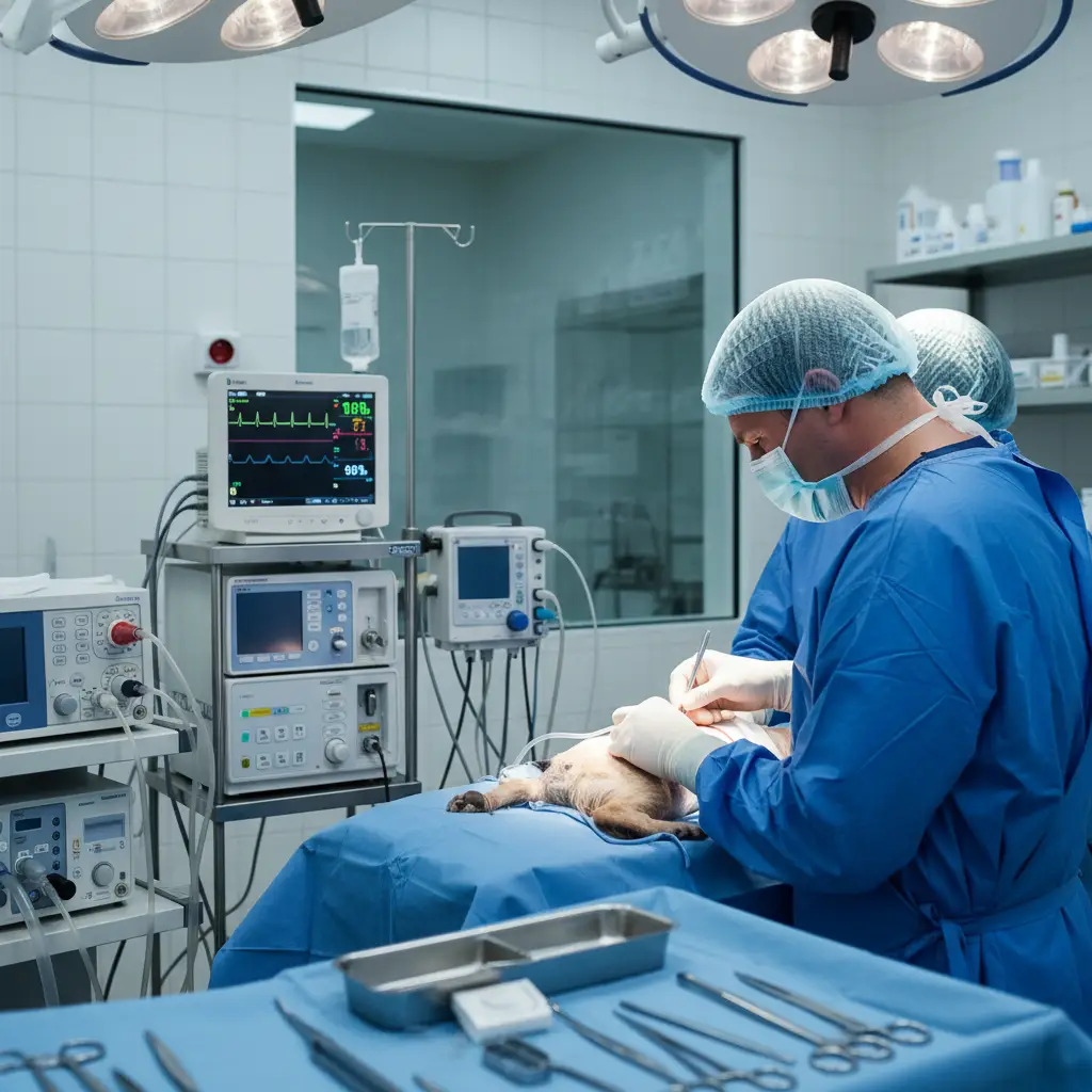 Veterinary team performing emergency surgery on a pet