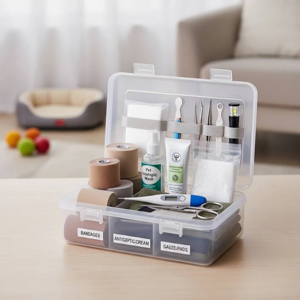 A well-stocked pet first aid kit ready for emergencies