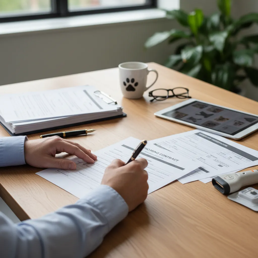 Completing necessary paperwork for ethical pet rehoming