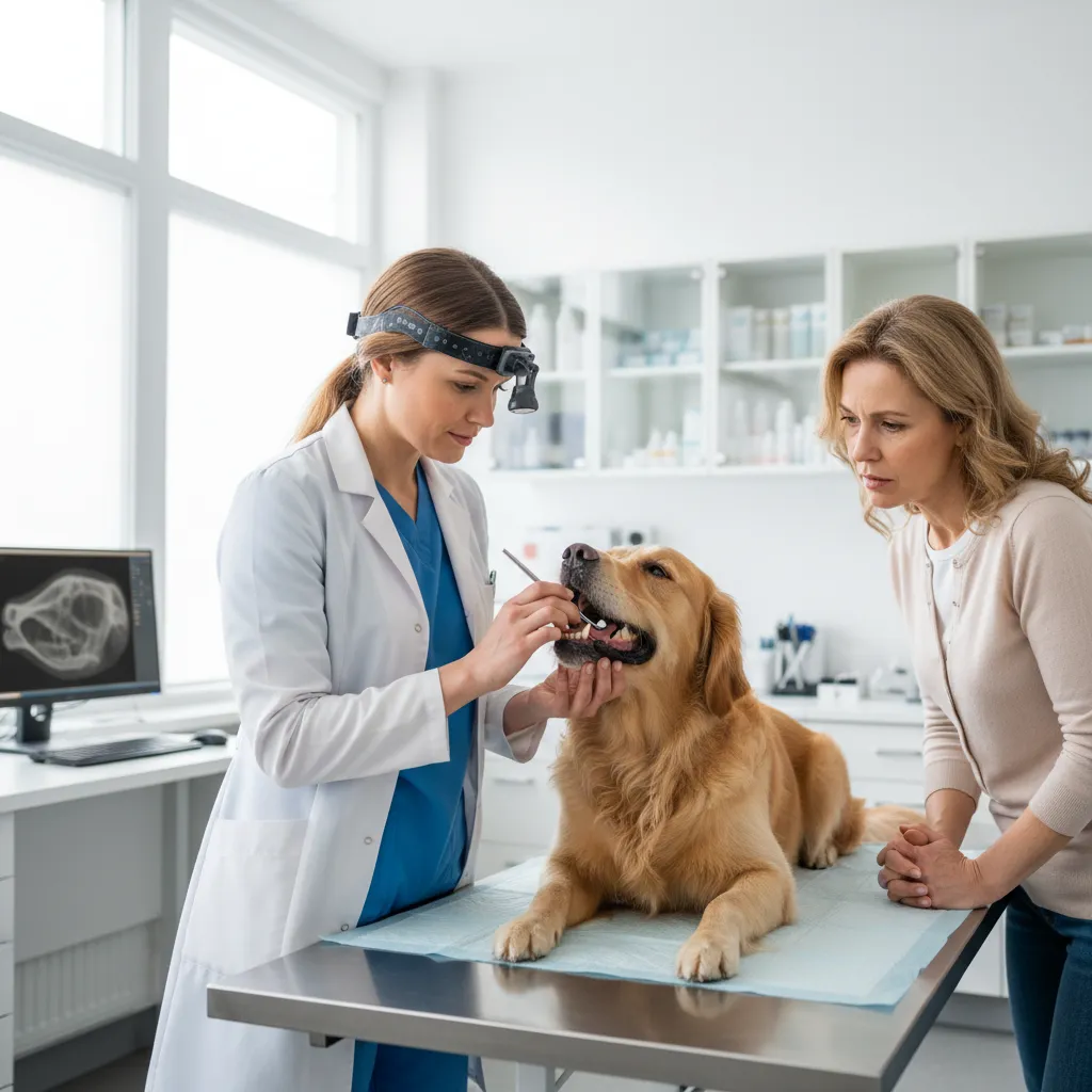 Veterinarian checking a dog's oral health