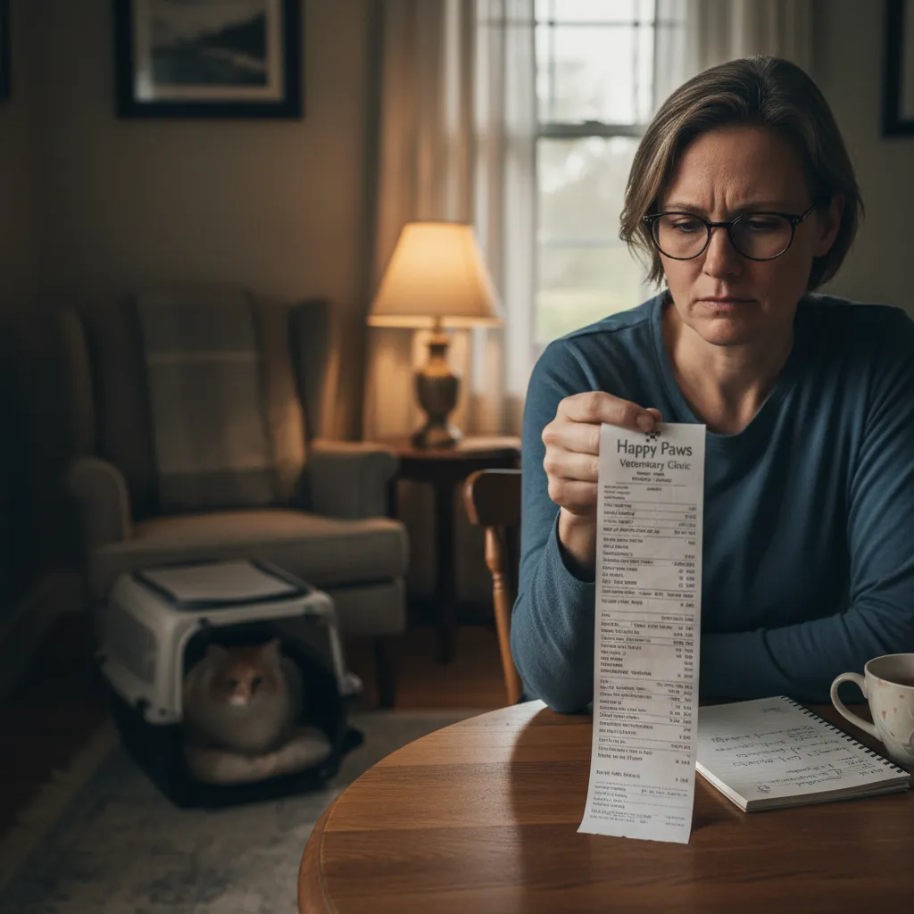 Pet owner reviewing emergency vet bill and financial options in NZ