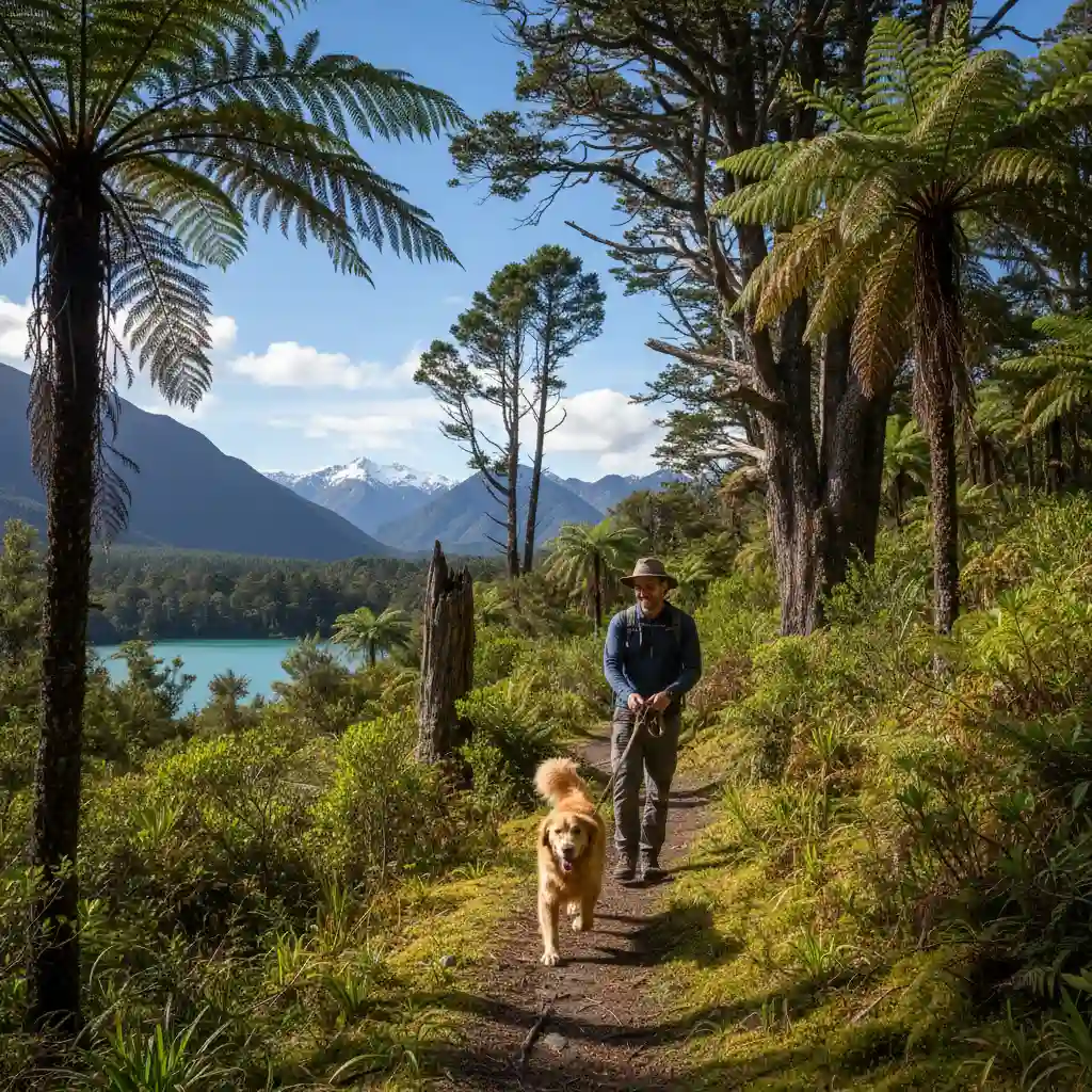 Happy dog and owner in a New Zealand park