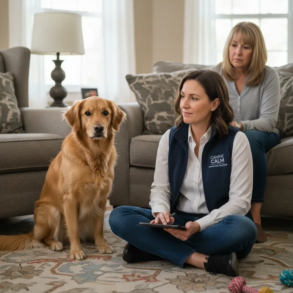 Dog behavior specialist observing an anxious dog