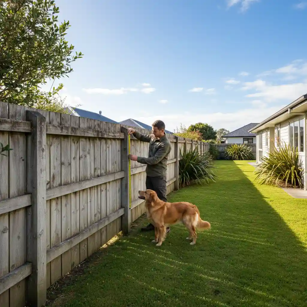 Checking fence security during a private pet rehoming home check