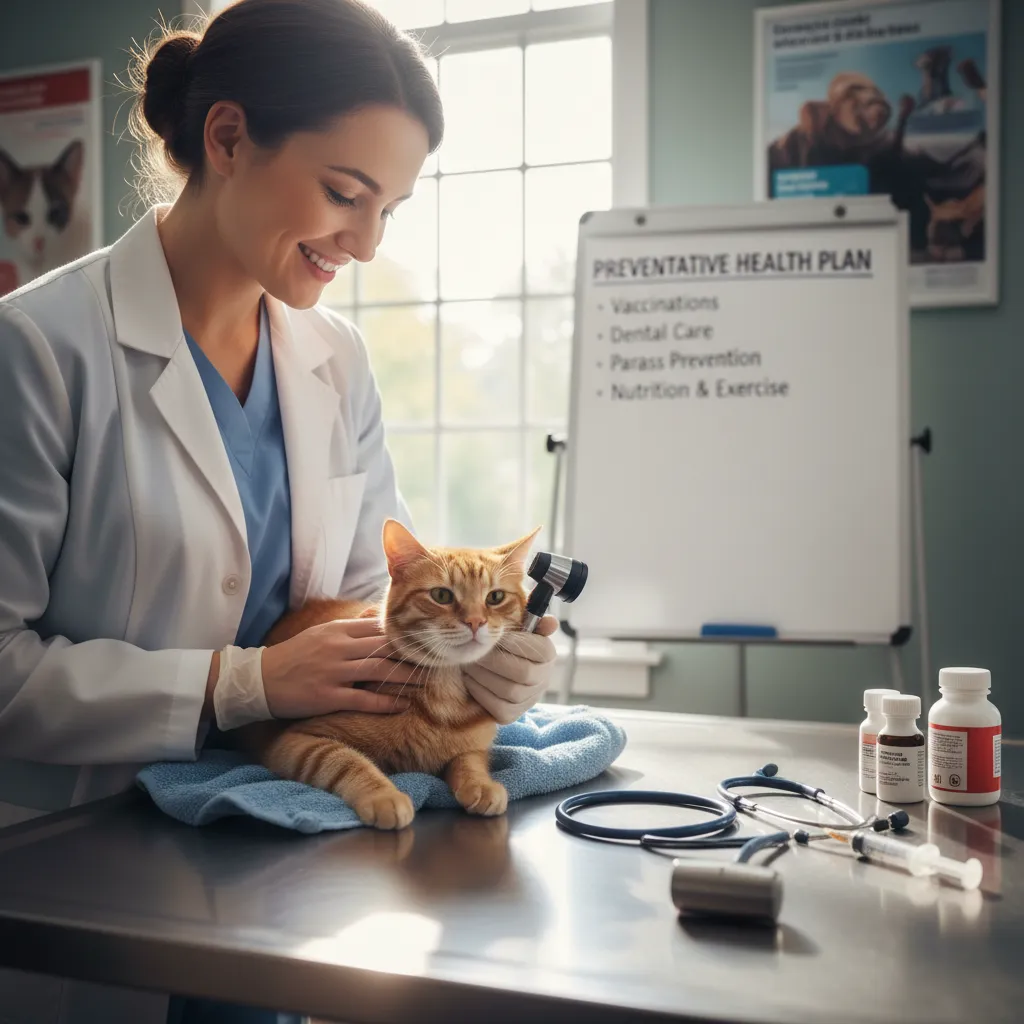 A cat receiving a health check-up from a veterinarian.