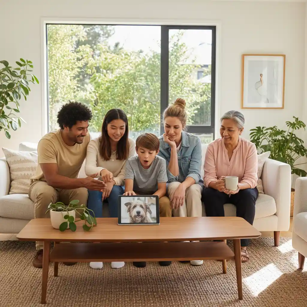 Family discussing pet adoption options in New Zealand