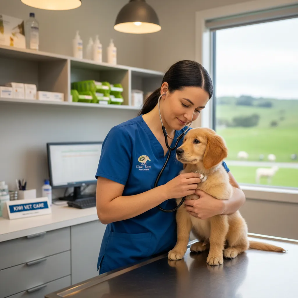 Veterinarian examining a puppy in New Zealand