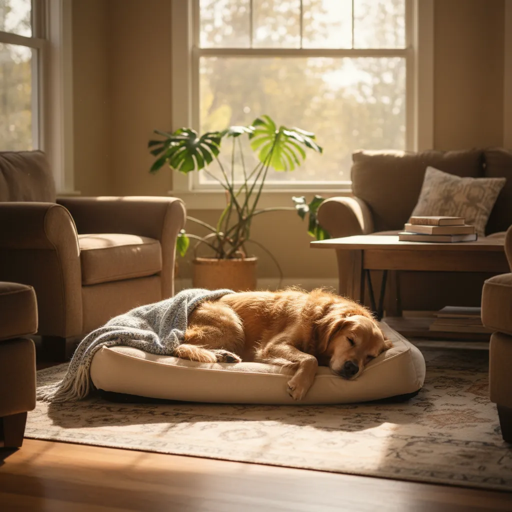 A rehomed dog settled happily in its new home