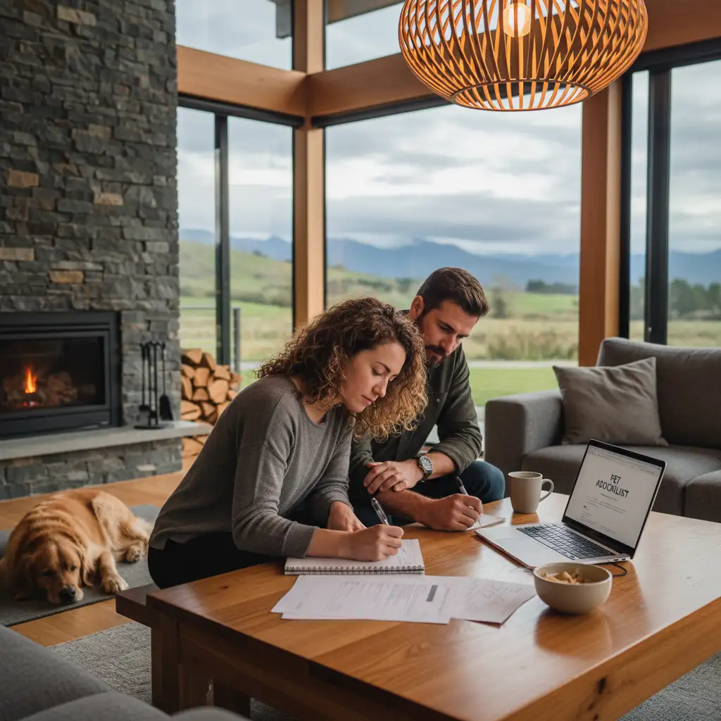 Couple reviewing their pet ownership checklist NZ before adopting