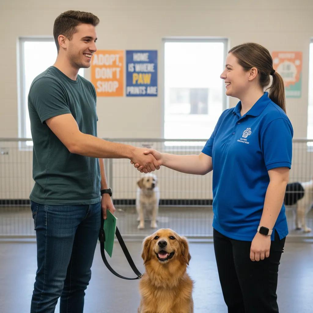 Successful pet adoption handover