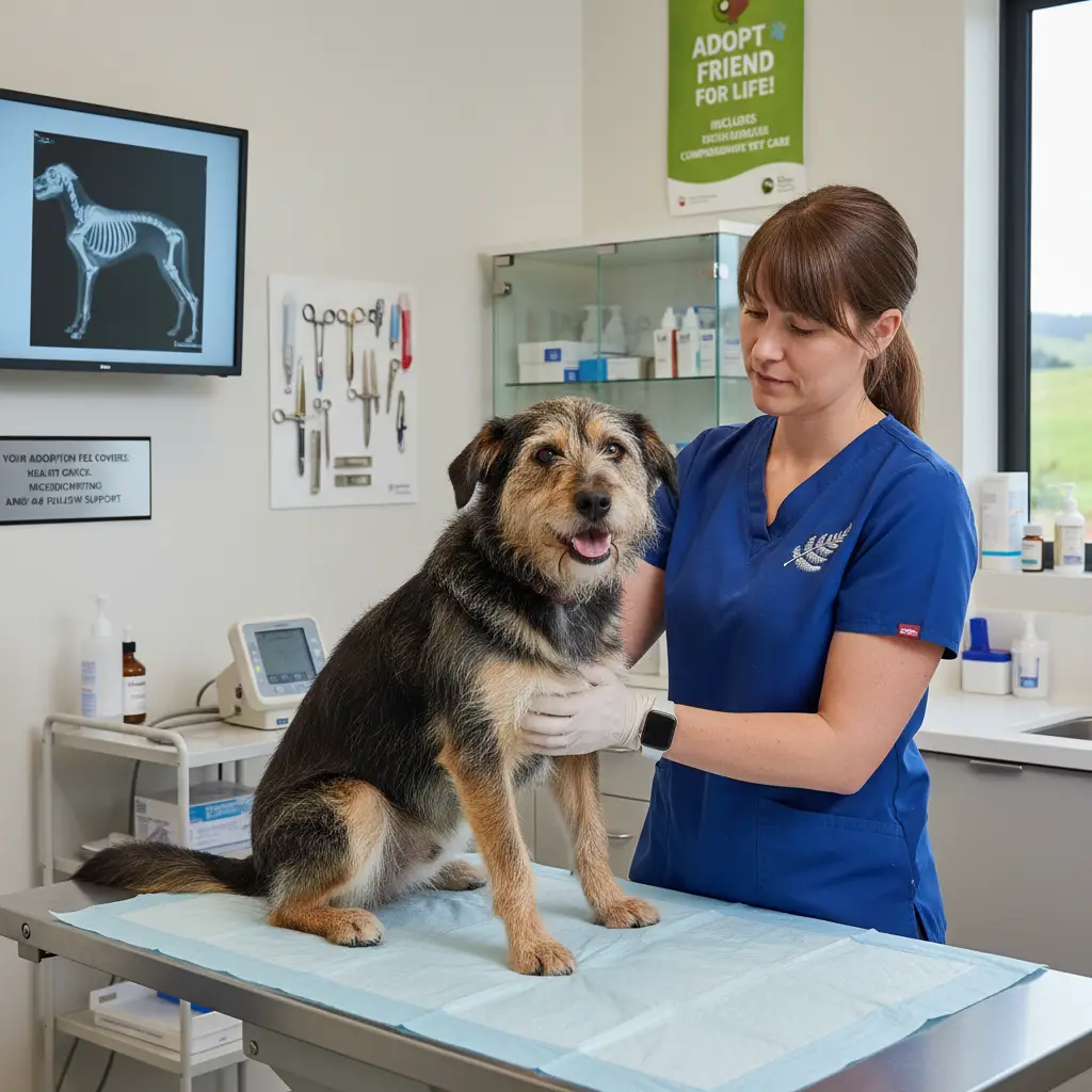 Veterinarian performing a health check on a rescue dog