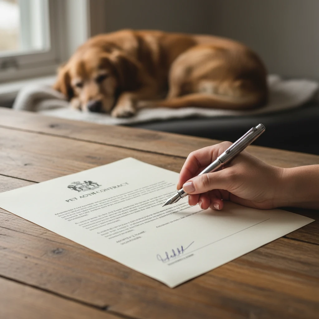 Signing a pet adoption contract