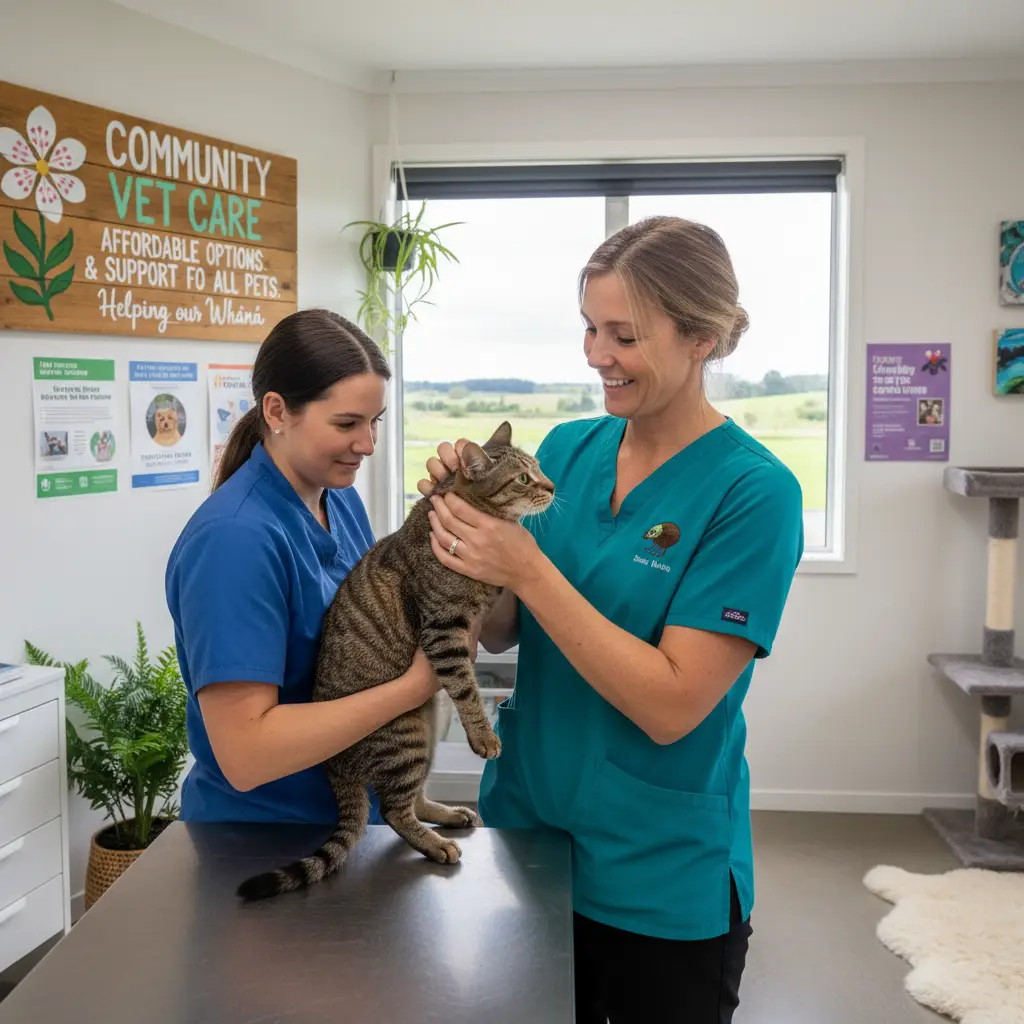Veterinarian providing low-cost care to a cat