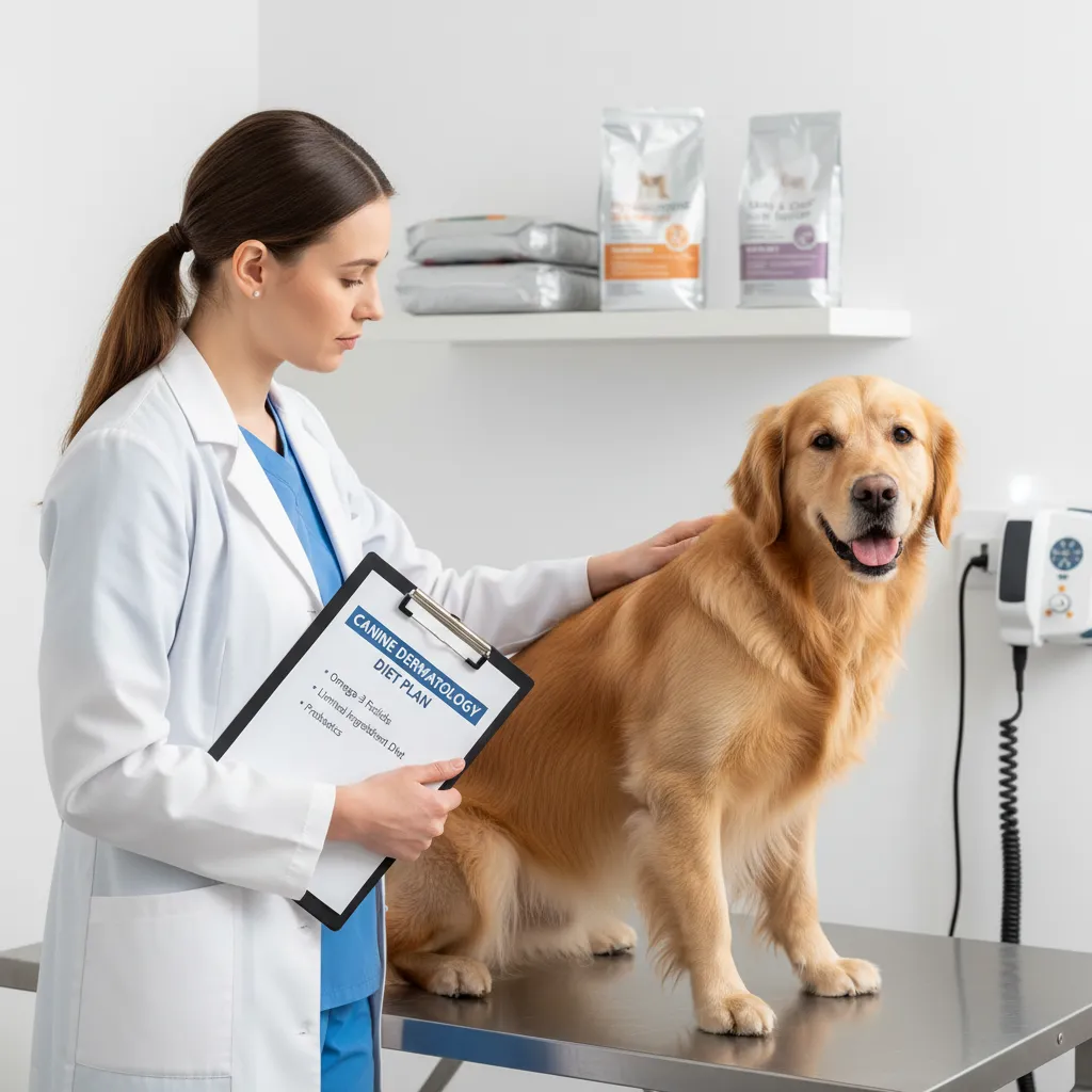Vet checking dog for allergies
