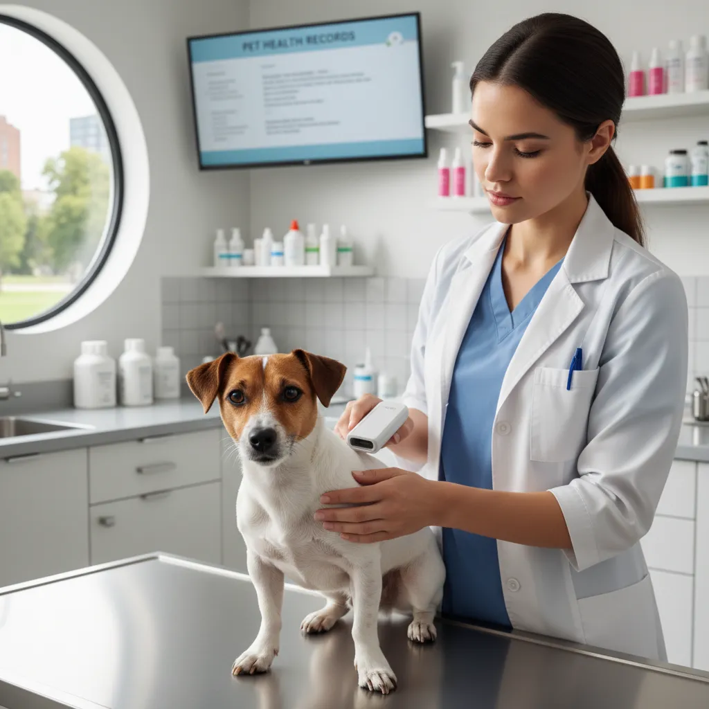 Veterinarian scanning a dog for a microchip